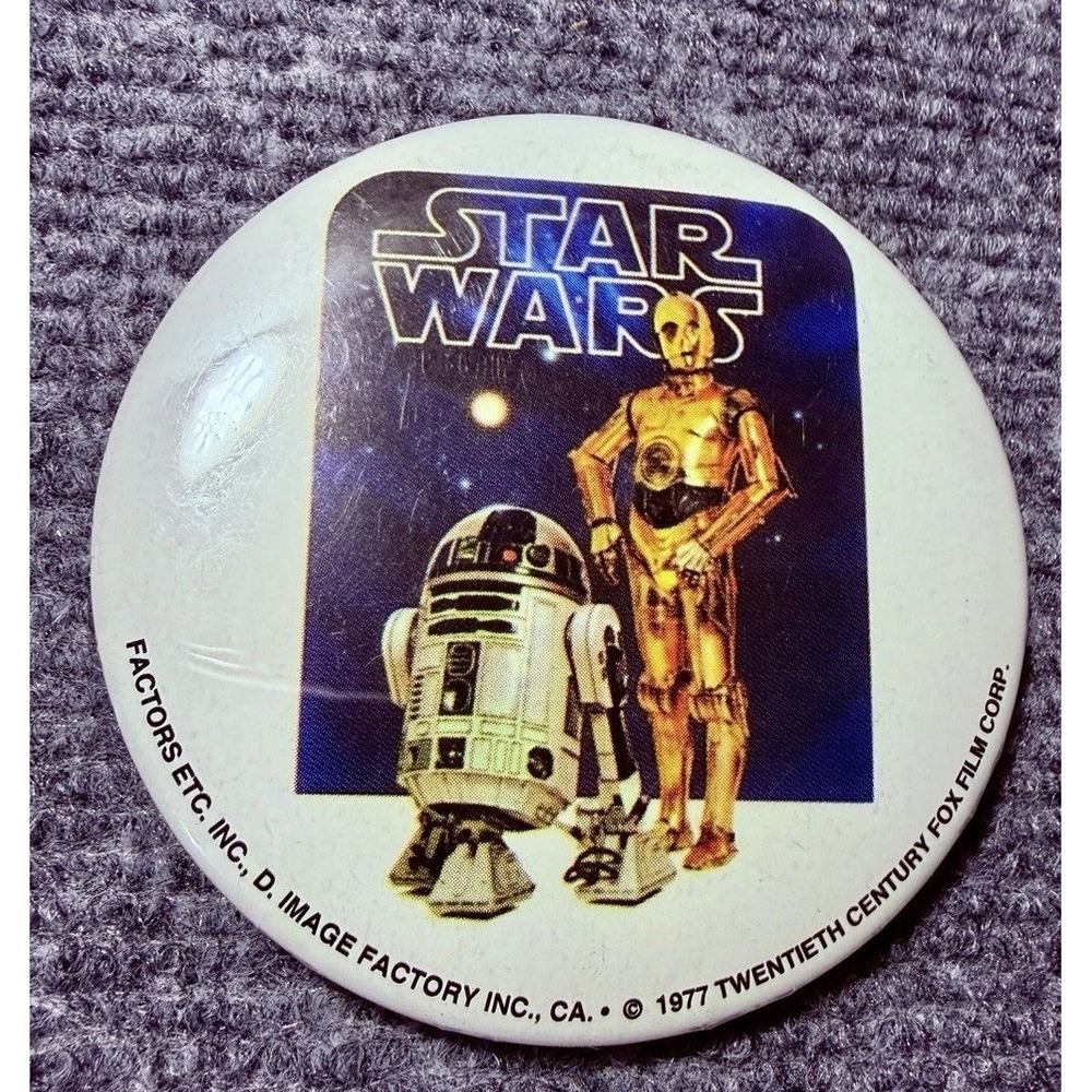 VTG 1977 ORIGINAL STAR WARS R2-D2 & C-3PO Button Pinback Pin Badge FACTORS